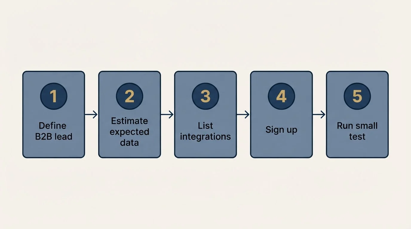 Step sequence: Getting Started Checklist (Define B2B lead, Estimate expected data, List integrations, Sign up)