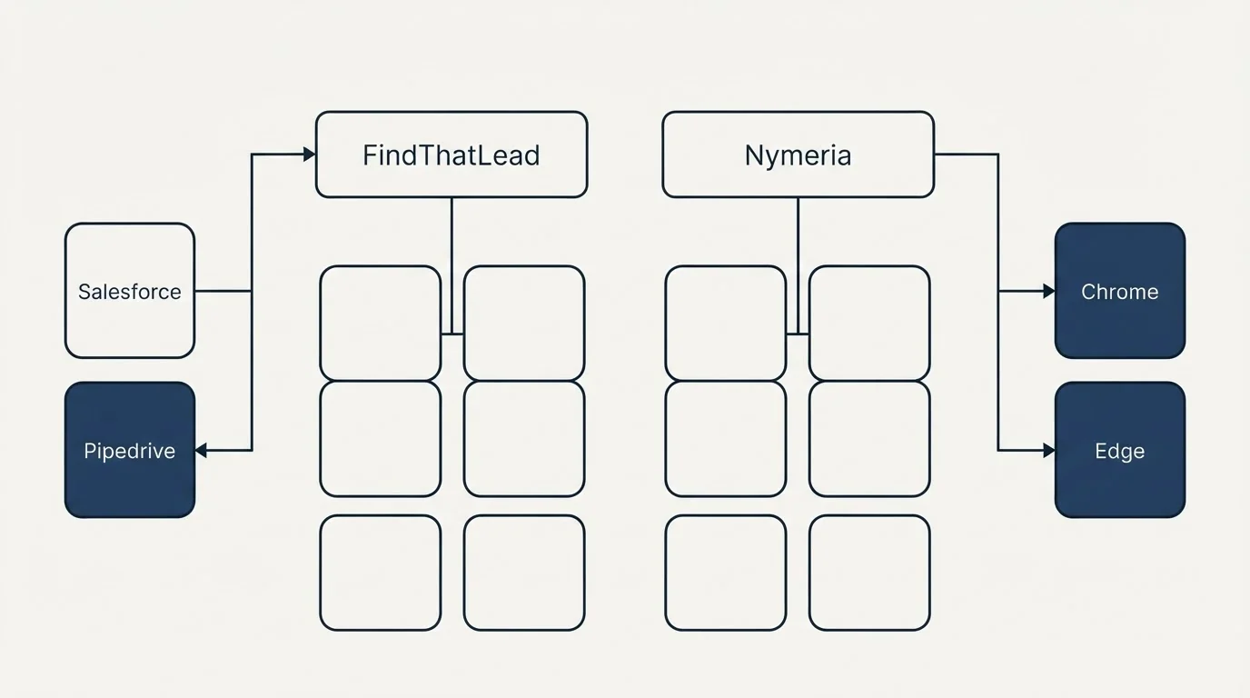 Integration grid: Integration Ecosystem (FindThatLead, Nymeria, Salesforce, Chrome)