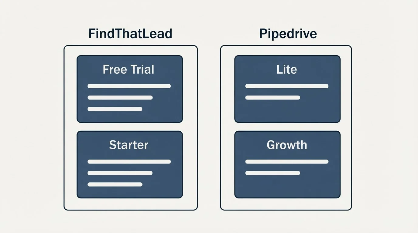 Pricing panels: Pricing Comparison (FindThatLead, Pipedrive, Free Trial, Lite)
