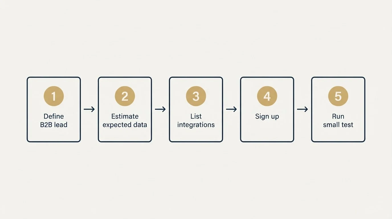 Step sequence: Getting Started Checklist (Define B2B lead, Estimate expected data, List integrations, Sign up)