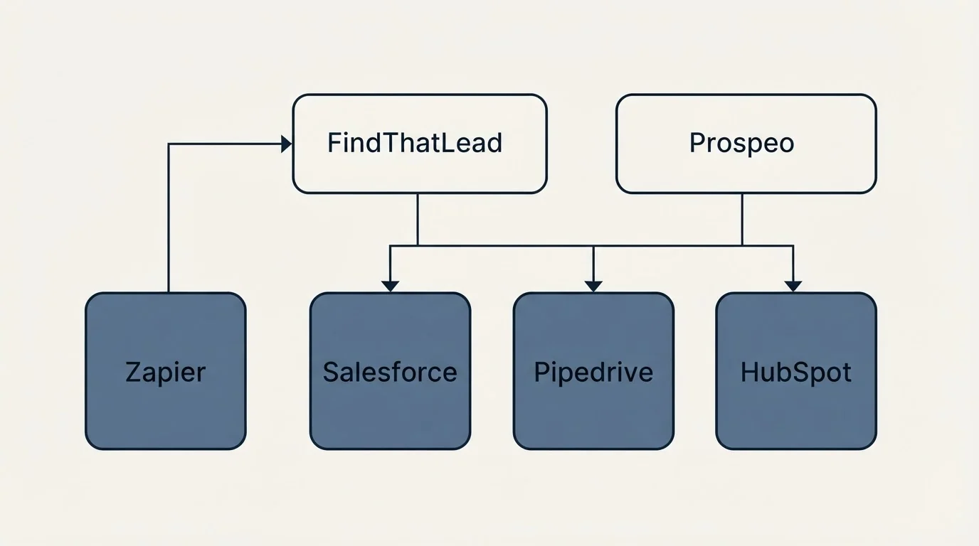 Integration grid: Integration Ecosystem (FindThatLead, Prospeo, Salesforce, Pipedrive)