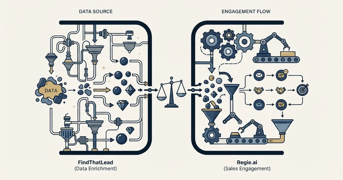 Editorial illustration for FindThatLead vs Regie.ai