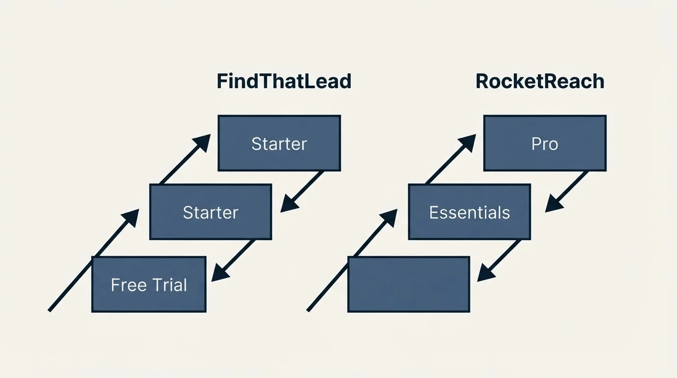 Pricing ladder: Pricing Comparison (FindThatLead, RocketReach, Free Trial, Essentials)
