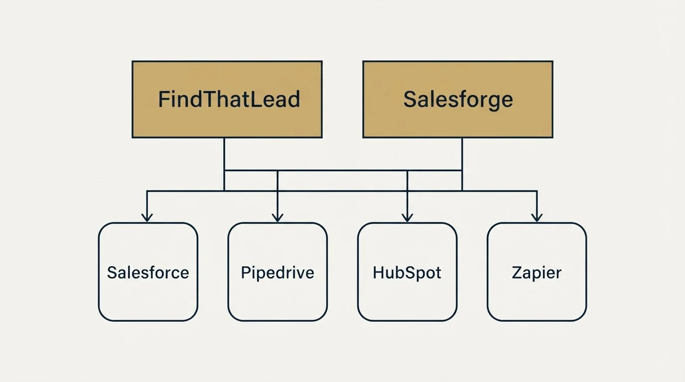 Integration grid: Integration Ecosystem (FindThatLead, Salesforge, Salesforce, Pipedrive)