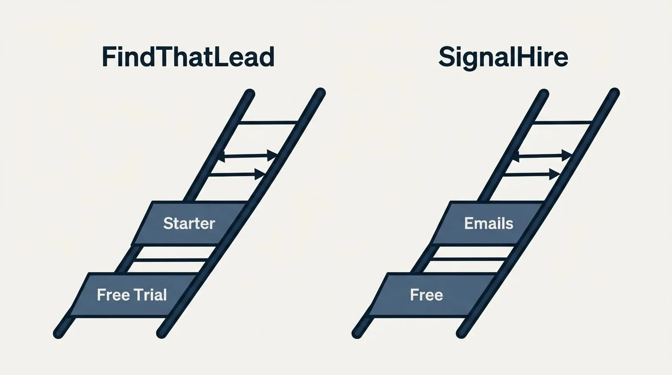 Pricing ladder: Pricing Comparison (FindThatLead, SignalHire, Free Trial, Free)