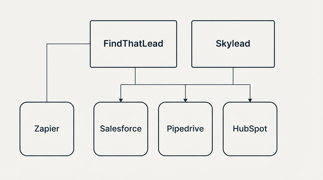 Integration grid: Integration Ecosystem (FindThatLead, Skylead, Salesforce, Pipedrive)