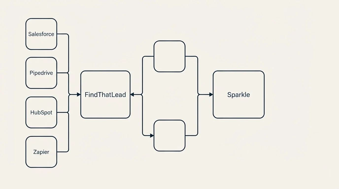 Integration flow: Integration Ecosystem (FindThatLead, Sparkle, Salesforce, Pipedrive)