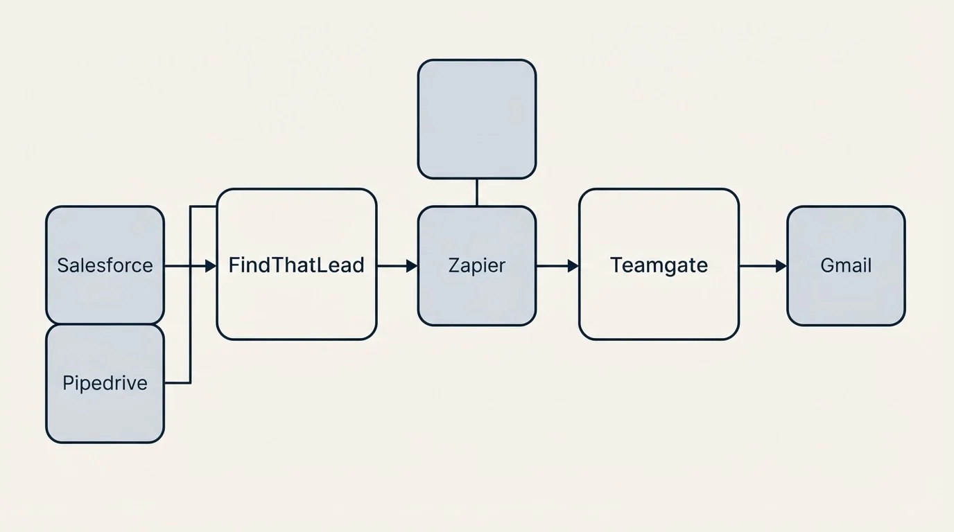 Integration flow: Integration Ecosystem (FindThatLead, Teamgate, Zapier, Salesforce)