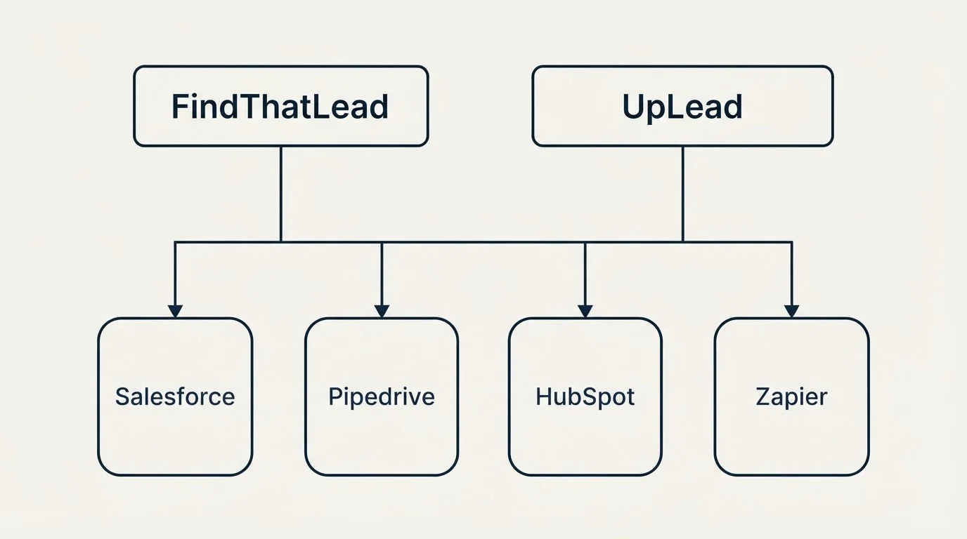 Integration grid: Integration Ecosystem (FindThatLead, UpLead, Salesforce, Pipedrive)