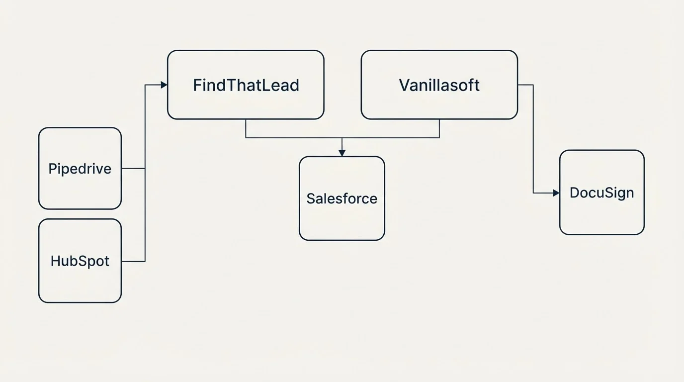 Integration grid: Integration Ecosystem (FindThatLead, Vanillasoft, Salesforce, Pipedrive)