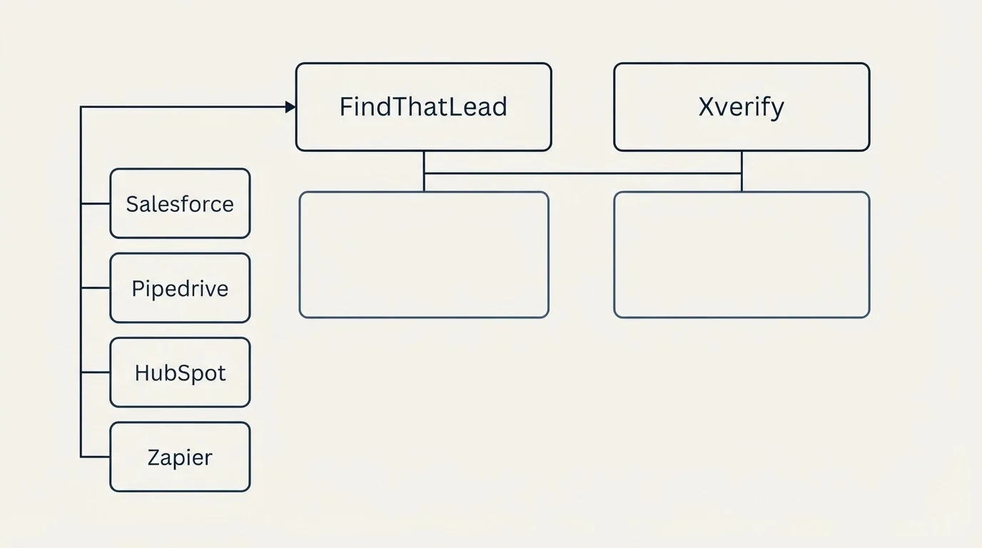 Integration grid: Integration Ecosystem (FindThatLead, Xverify, Salesforce, Pipedrive)