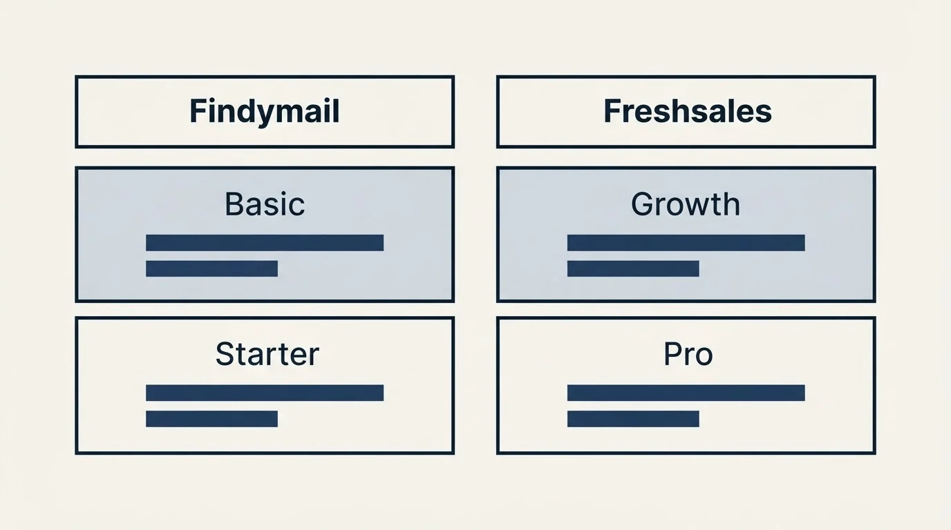 Pricing table: Pricing Comparison (Findymail, Freshsales, Basic, Growth)
