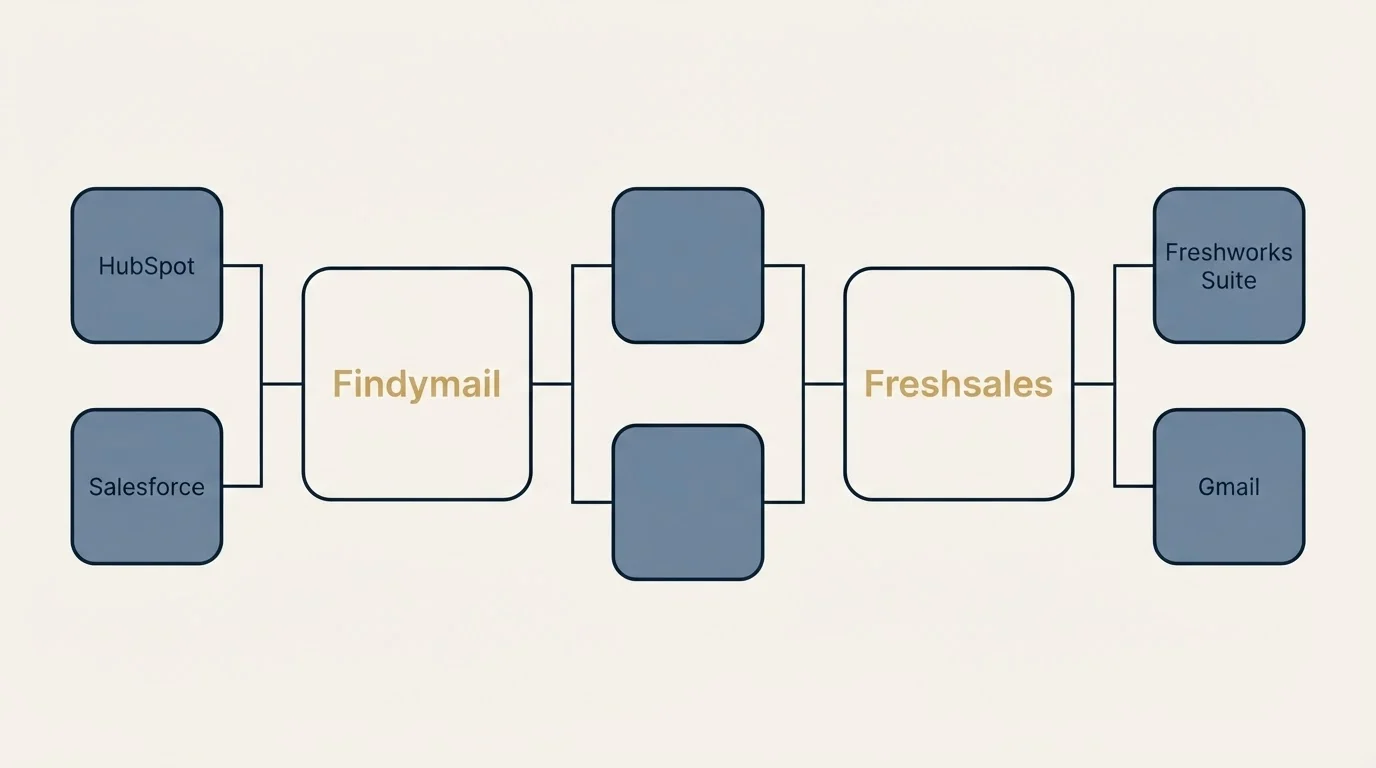 Integration flow: Integration Ecosystem (Findymail, Freshsales, HubSpot, Freshworks Suite)