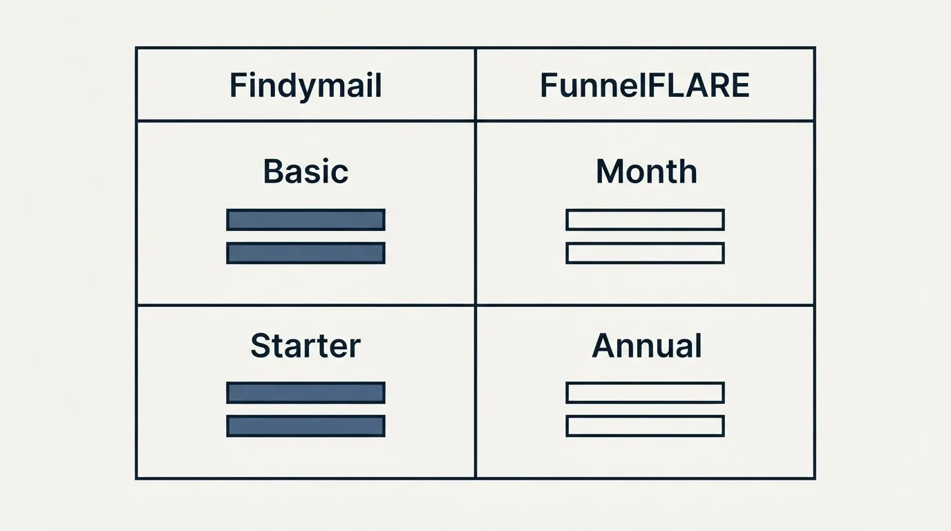 Pricing table: Pricing Comparison (Findymail, FunnelFLARE, Basic, Month)
