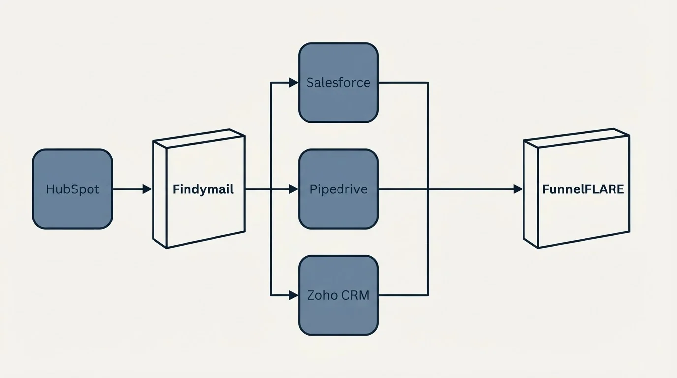 Integration flow: Integration Ecosystem (Findymail, FunnelFLARE, Salesforce, Pipedrive)