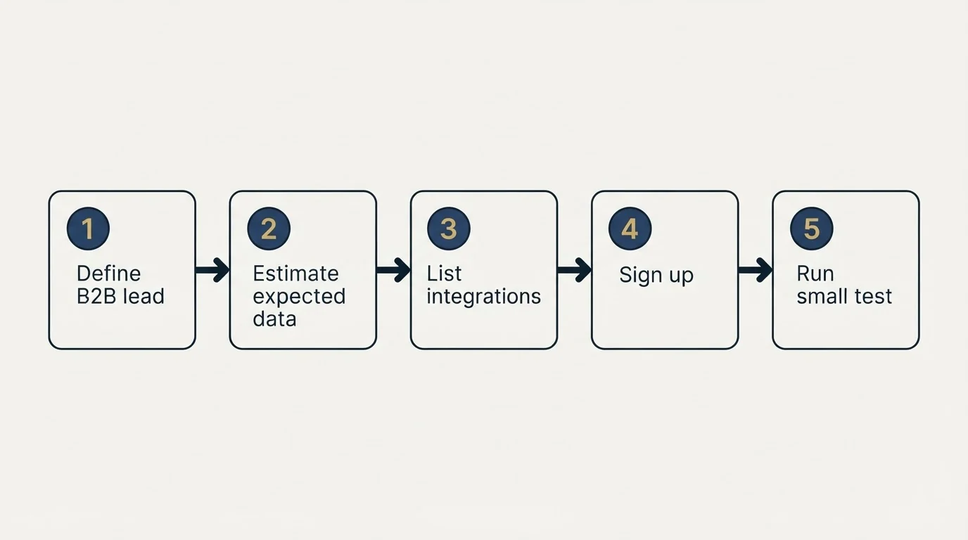Step sequence: Getting Started Checklist (Define B2B lead, Estimate expected data, List integrations, Sign up)