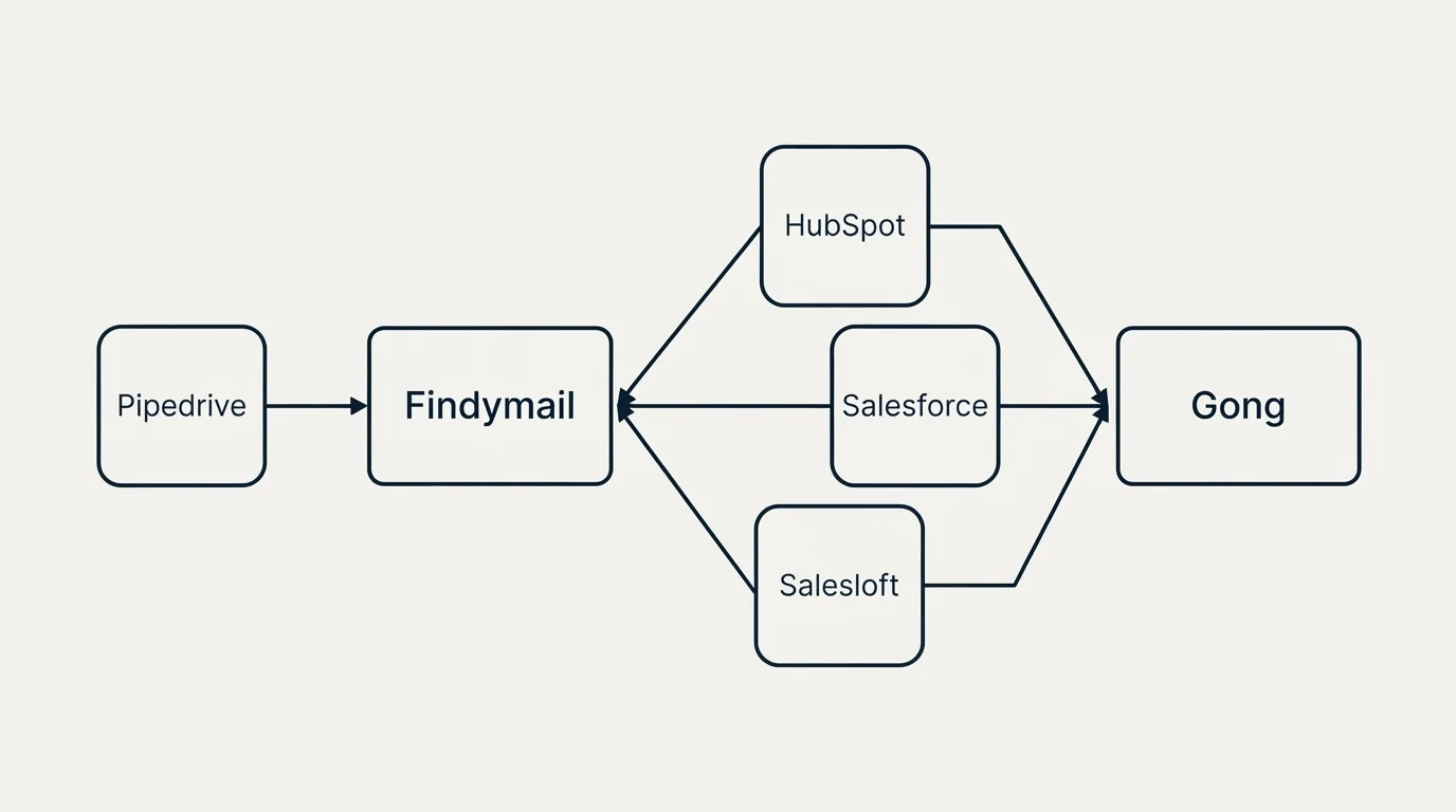 Integration schematic: Integration Ecosystem (Findymail, Gong, HubSpot, Salesforce)