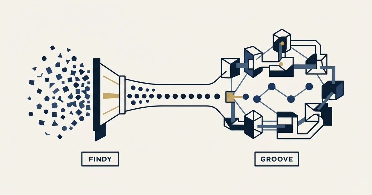 Editorial illustration for Findymail vs Groove by Clari