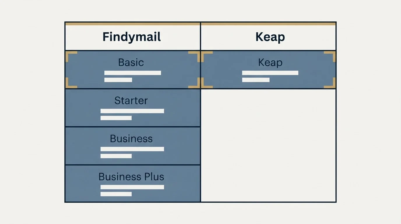 Pricing table: Pricing Comparison (Findymail, Keap, Basic, Starter)
