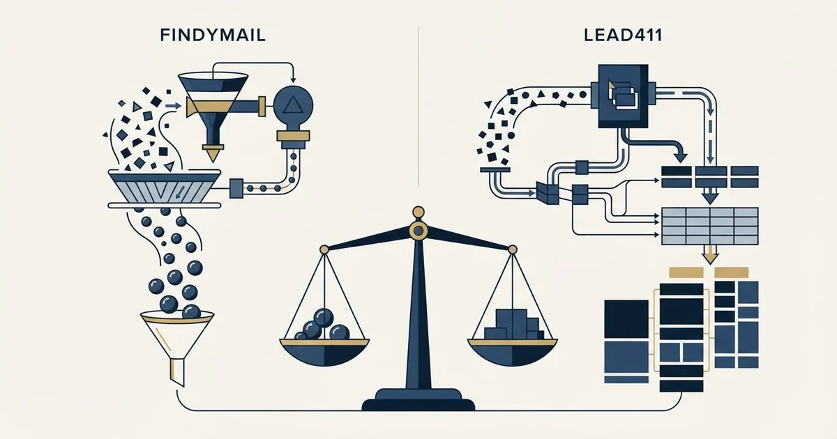 Editorial illustration for Findymail vs Lead411