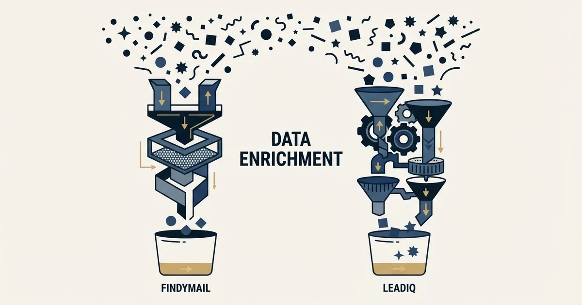 Editorial illustration for Findymail vs LeadIQ