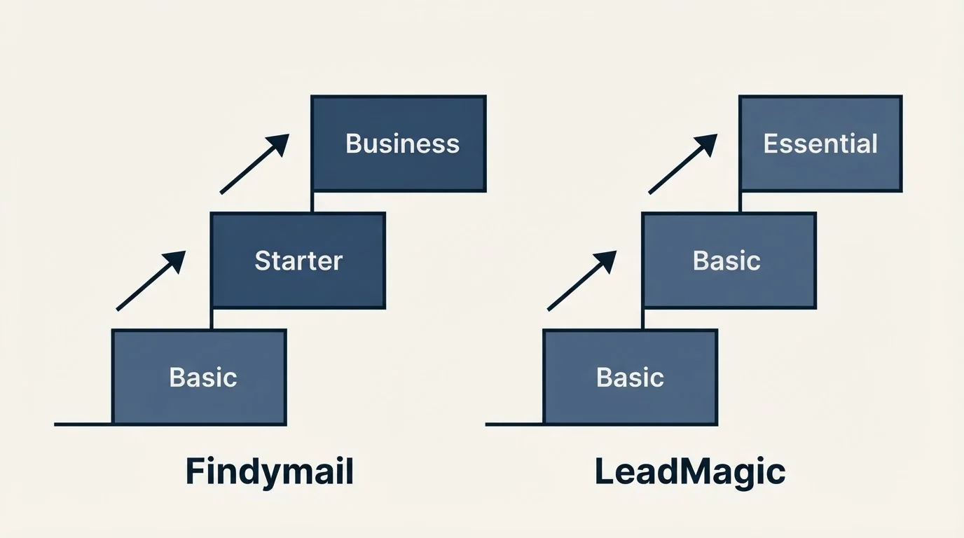 Pricing ladder: Pricing Comparison (Findymail, LeadMagic, Basic, Starter)