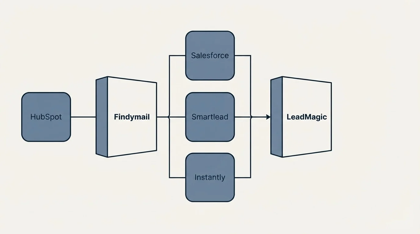 Integration flow: Integration Ecosystem (Findymail, LeadMagic, Salesforce, Smartlead)