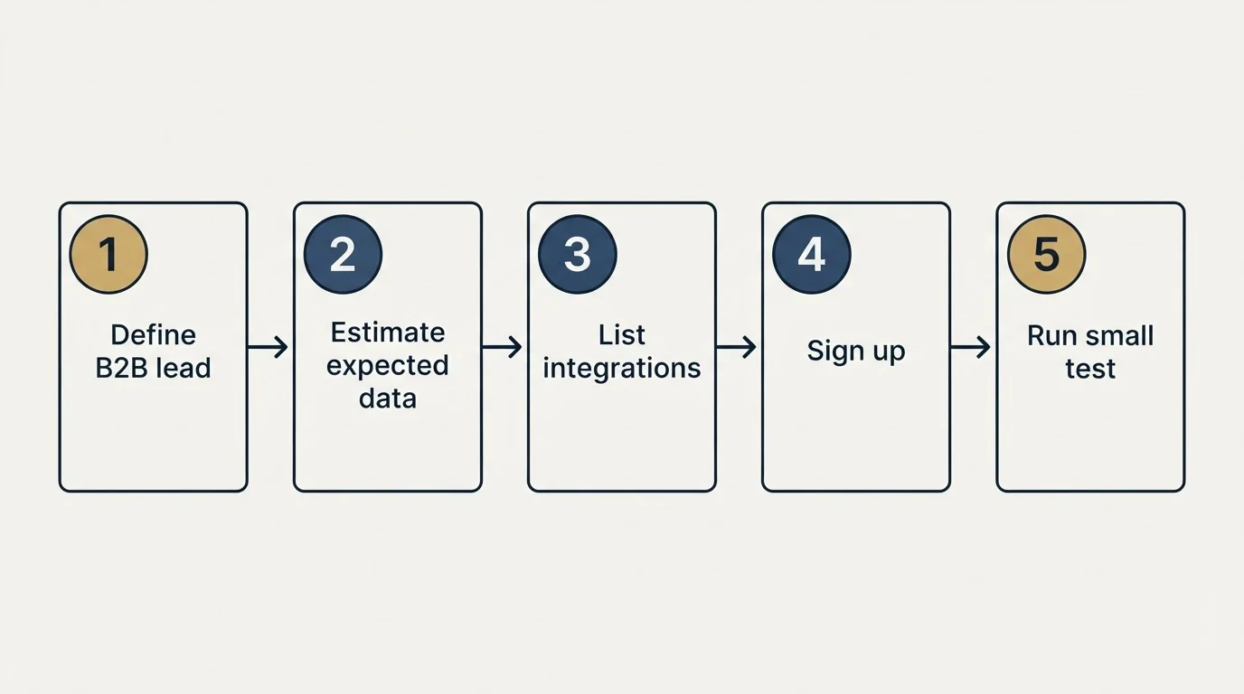 Step sequence: Getting Started Checklist (Define B2B lead, Estimate expected data, List integrations, Sign up)