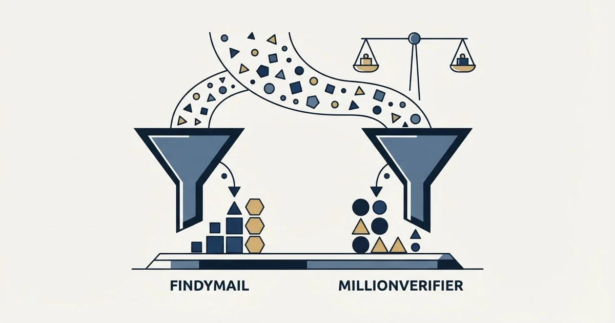 Editorial illustration for Findymail vs MillionVerifier