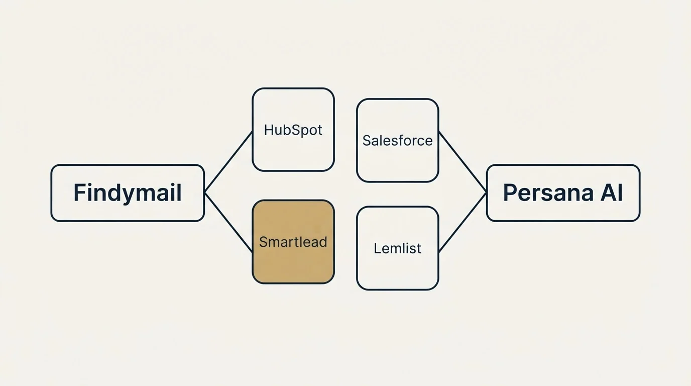 Integration schematic: Integration Ecosystem (Findymail, Persana AI, HubSpot, Salesforce)