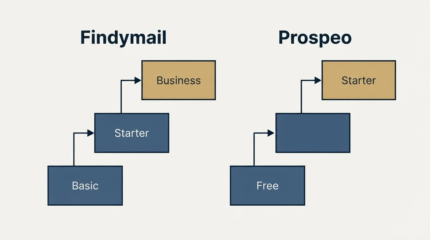 Pricing ladder: Pricing Comparison (Findymail, Prospeo, Basic, Free)