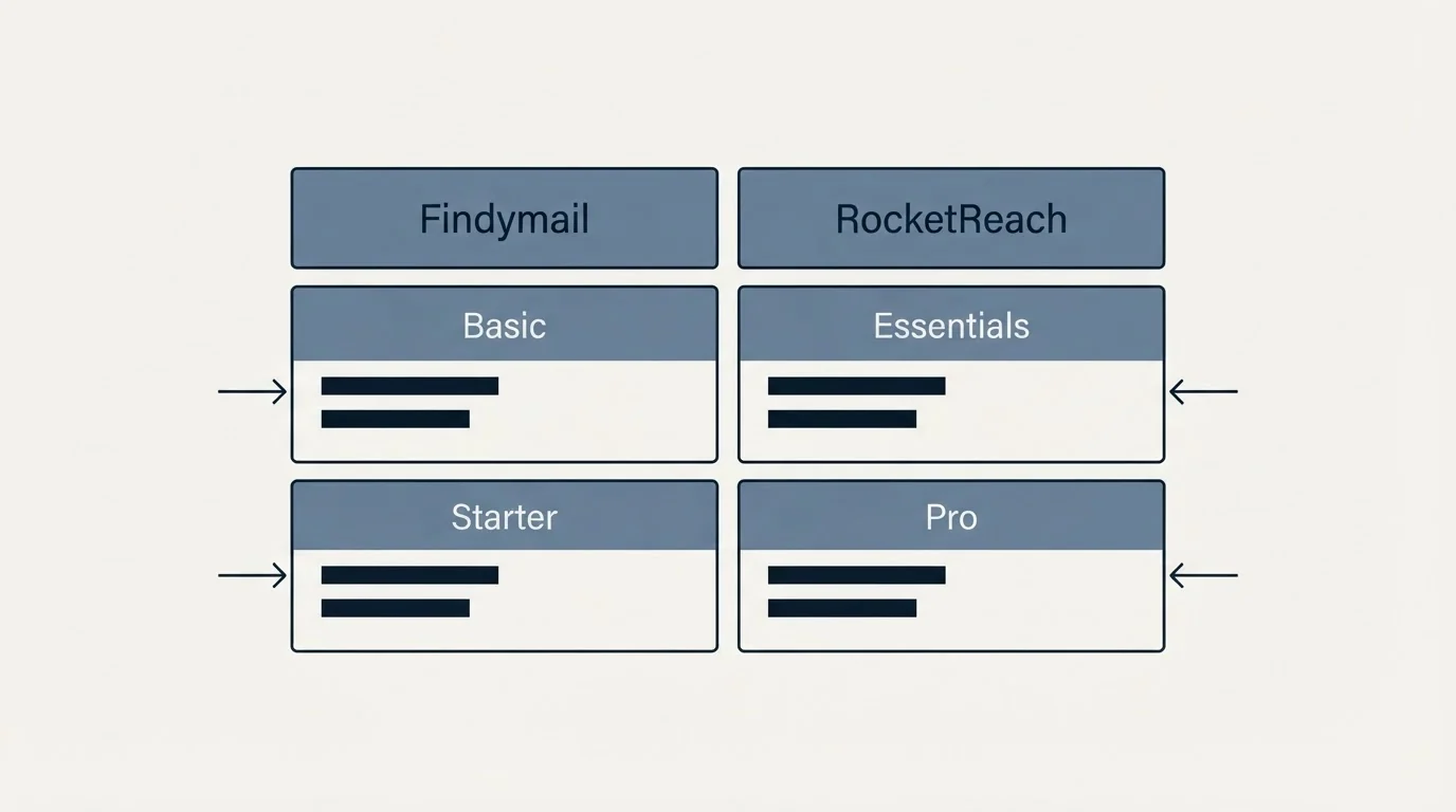 Pricing table: Pricing Comparison (Findymail, RocketReach, Basic, Essentials)