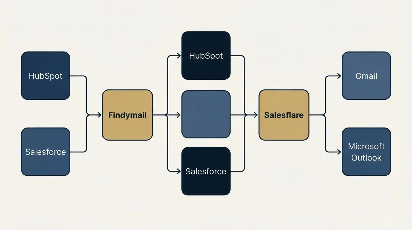 Integration flow: Integration Ecosystem (Findymail, Salesflare, HubSpot, Gmail)