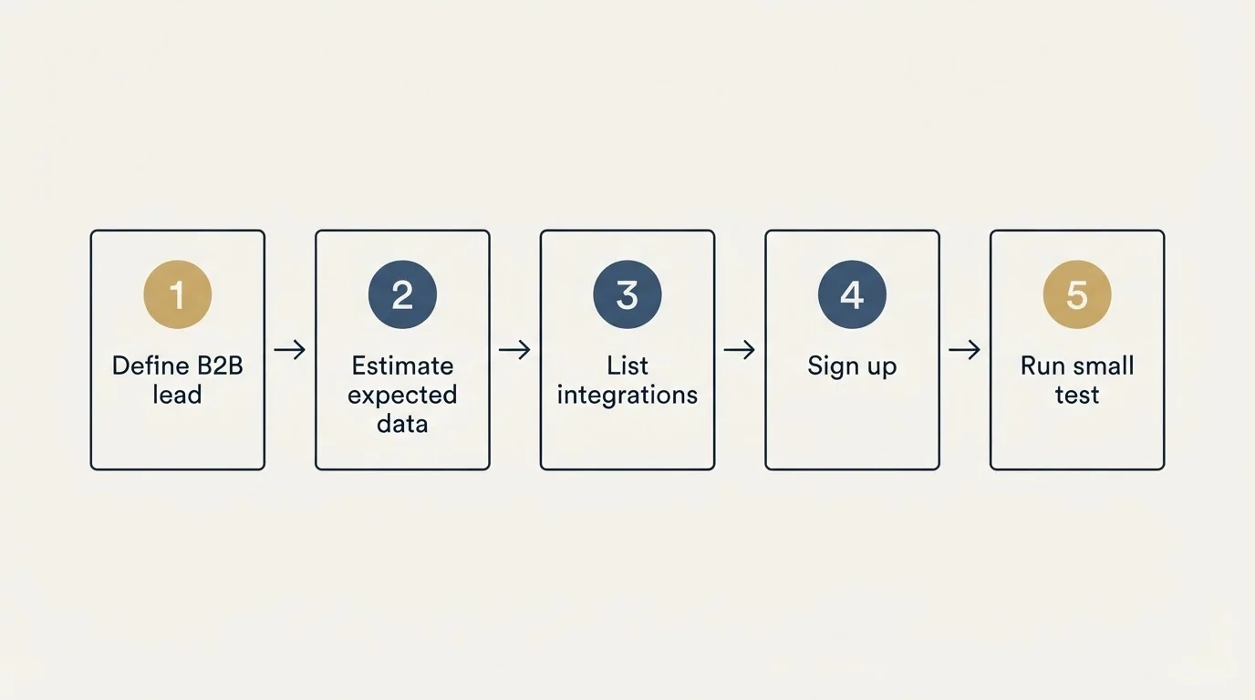 Step sequence: Getting Started Checklist (Define B2B lead, Estimate expected data, List integrations, Sign up)