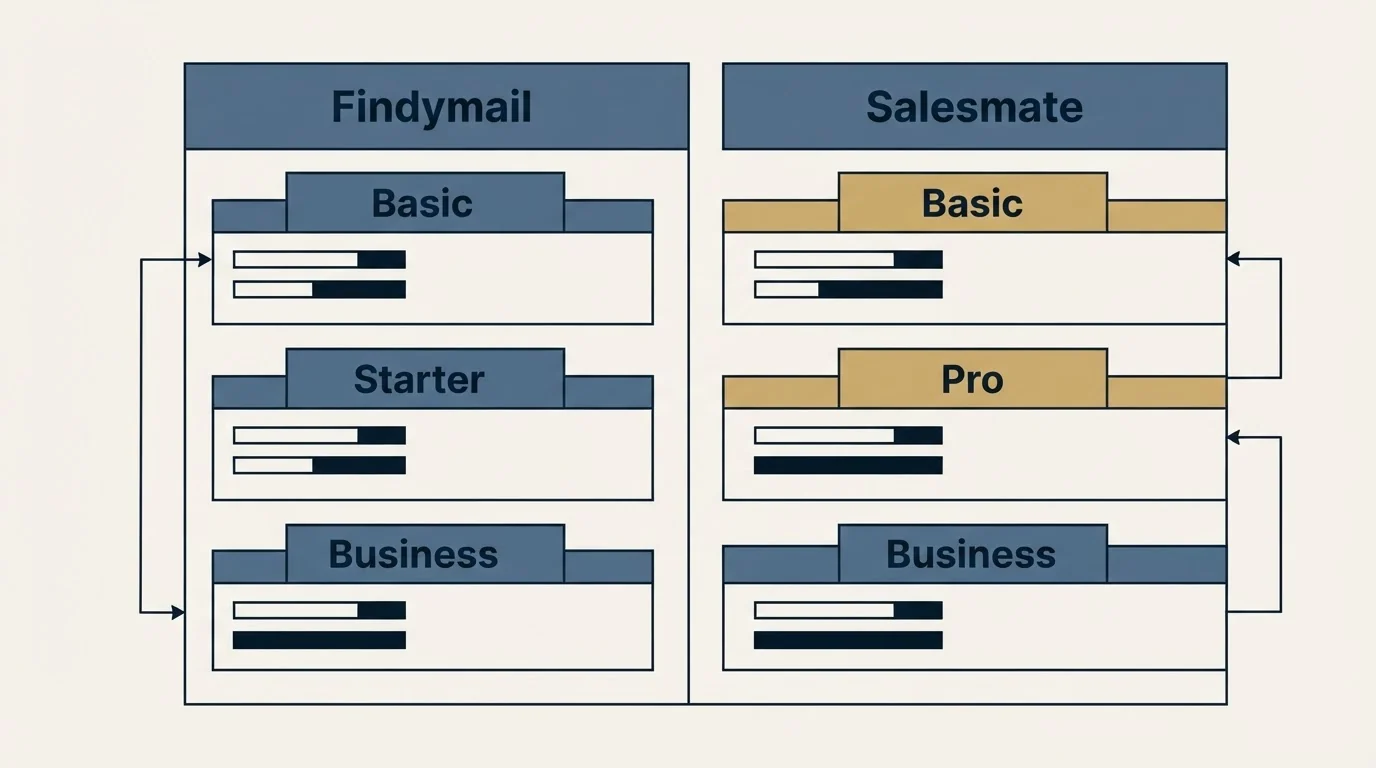 Pricing table: Pricing Comparison (Findymail, Salesmate, Basic, Starter)