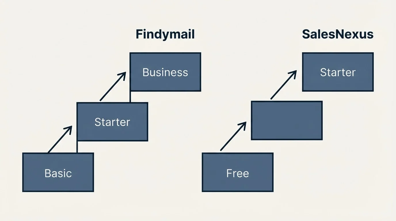 Pricing ladder: Pricing Comparison (Findymail, SalesNexus, Basic, Free)