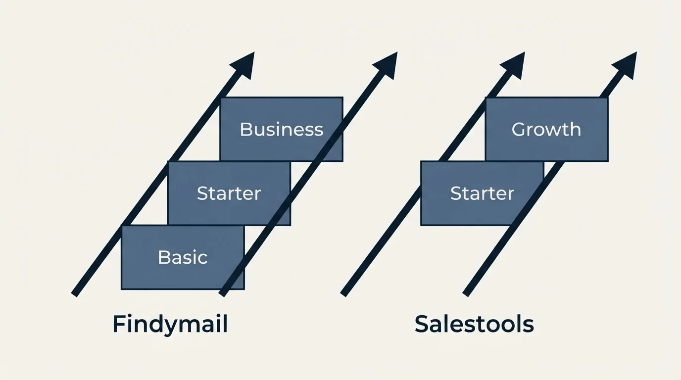 Pricing ladder: Pricing Comparison (Findymail, Salestools, Basic, Starter)