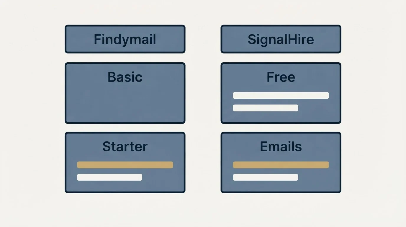 Pricing table: Pricing Comparison (Findymail, SignalHire, Basic, Free)