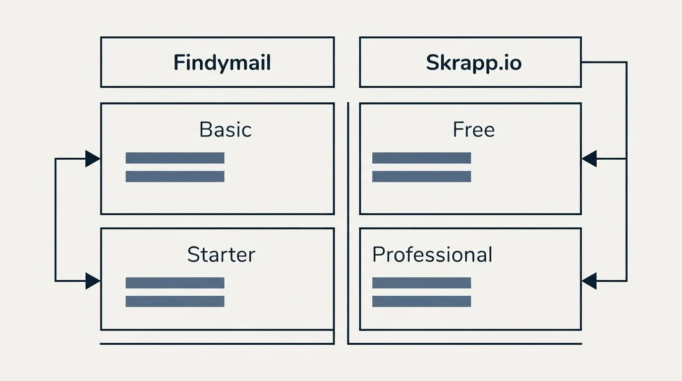 Pricing table: Pricing Comparison (Findymail, Skrapp.io, Basic, Free)