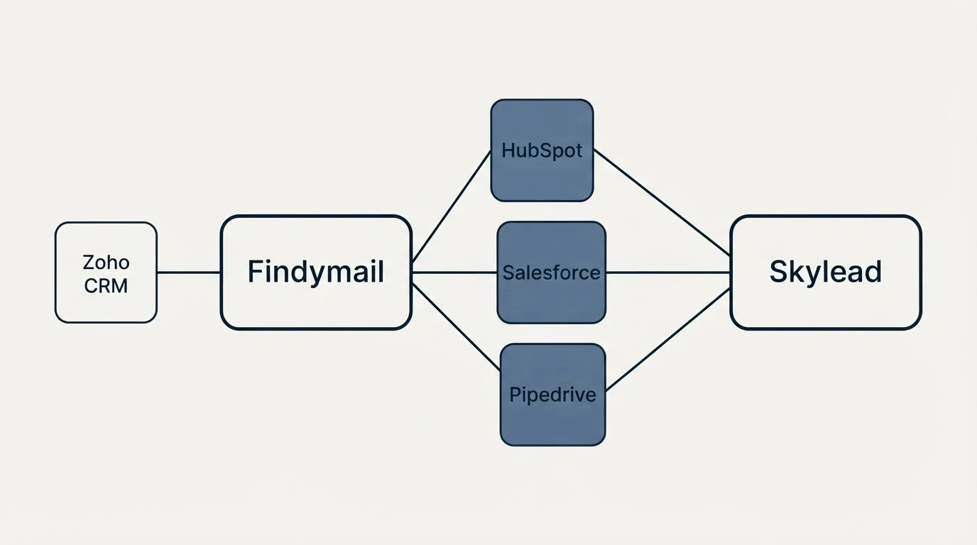 Integration schematic: Integration Ecosystem (Findymail, Skylead, HubSpot, Salesforce)