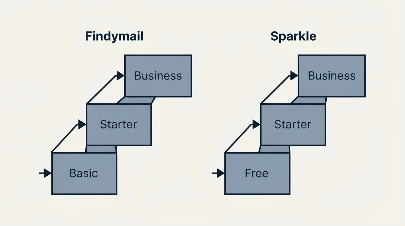Pricing ladder: Pricing Comparison (Findymail, Sparkle, Basic, Free)
