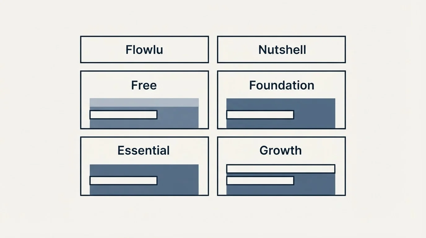 Pricing table: Pricing Comparison (Flowlu, Nutshell, Free, Foundation)