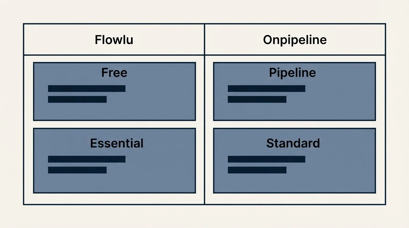 Pricing table: Pricing Comparison (Flowlu, Onpipeline, Free, Pipeline)