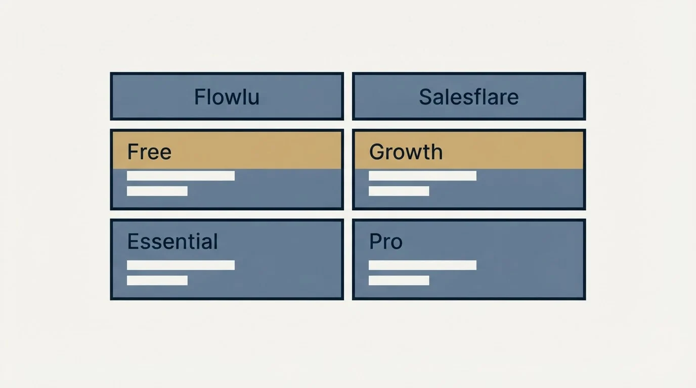 Pricing table: Pricing Comparison (Flowlu, Salesflare, Free, Growth)