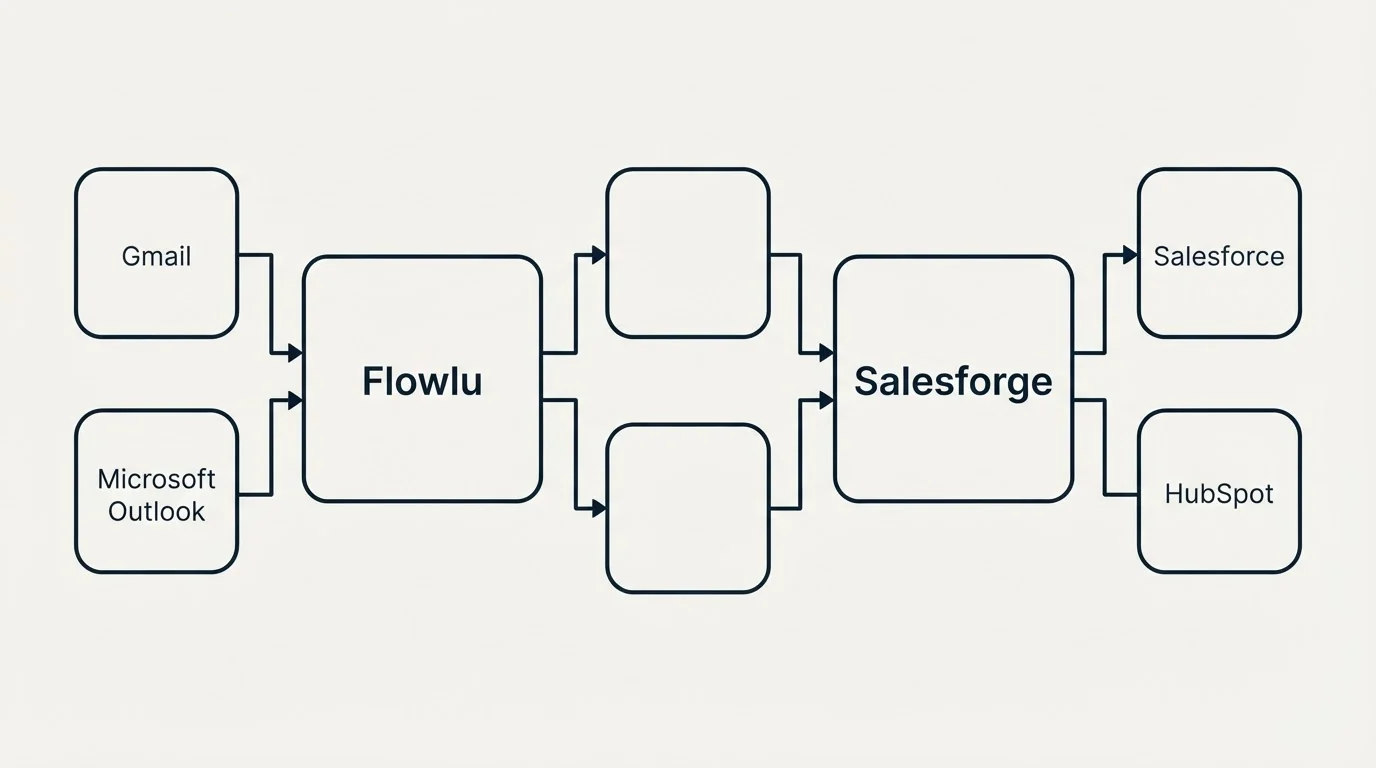 Integration flow: Integration Ecosystem (Flowlu, Salesforge, Gmail, Salesforce)