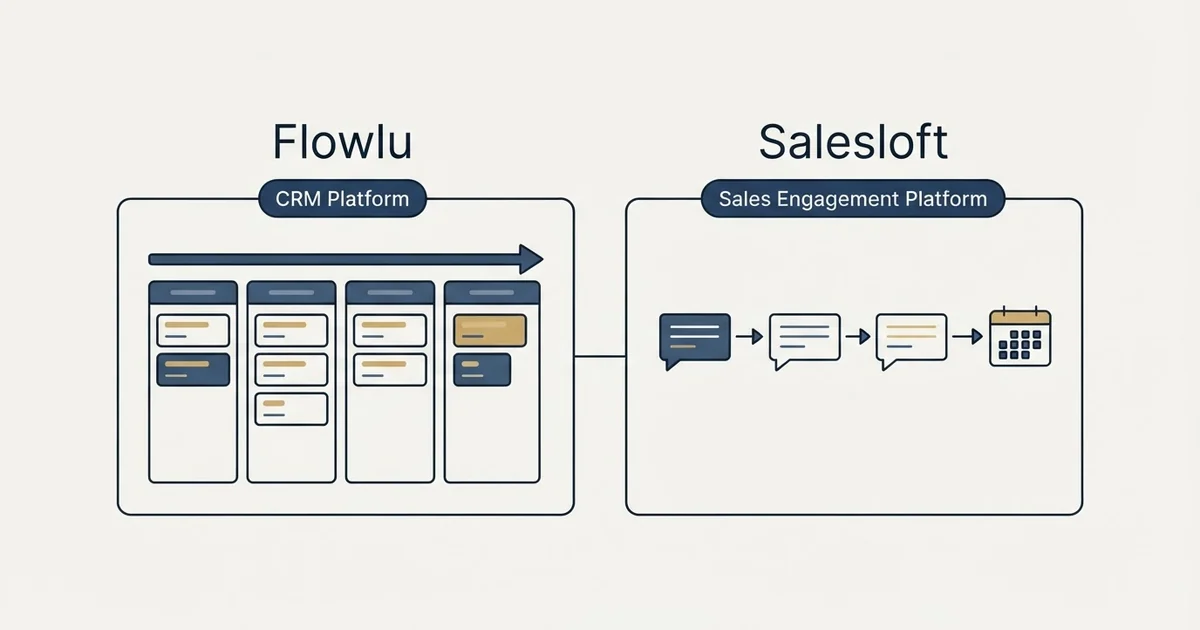 Side-by-side panels: Flowlu vs Salesloft (CRM Platform, Sales Engagement Platform)