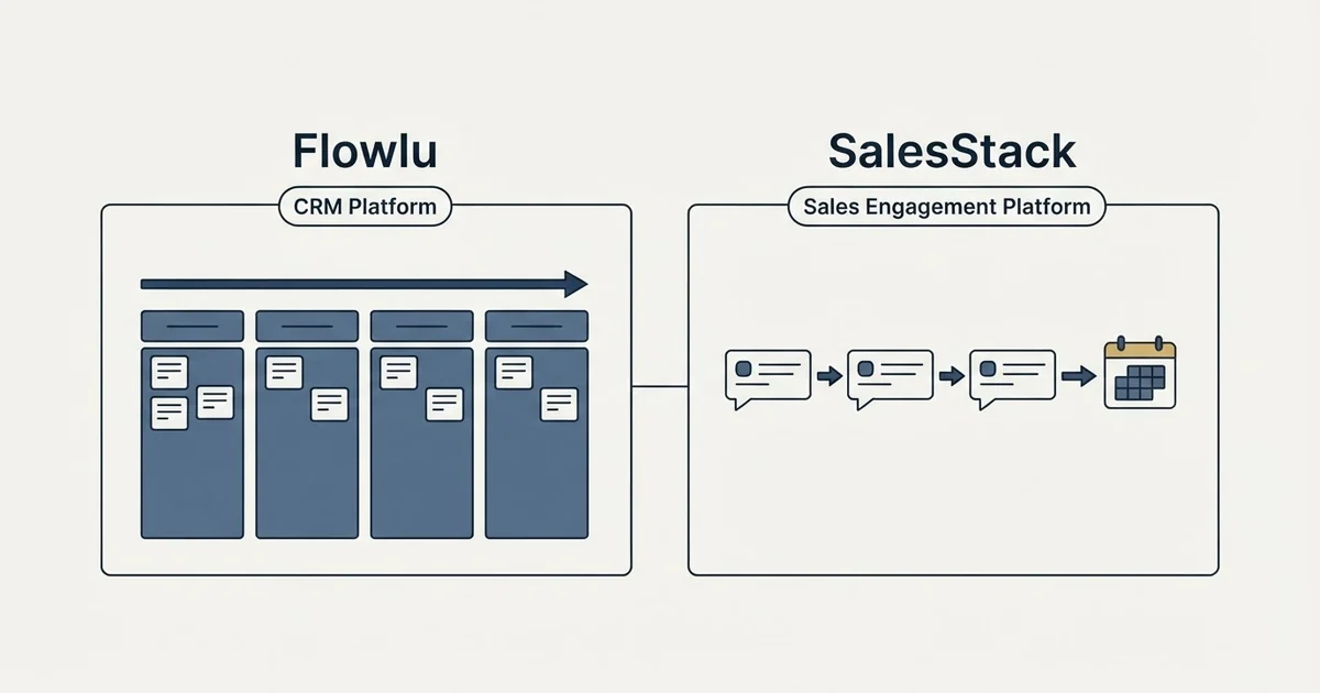 Side-by-side panels: Flowlu vs SalesStack (CRM Platform, Sales Engagement Platform)