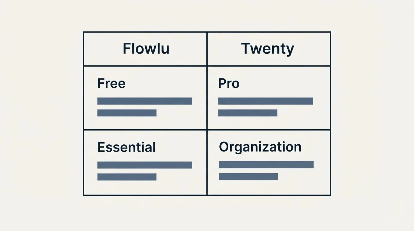 Pricing table: Pricing Comparison (Flowlu, Twenty, Free, Pro)
