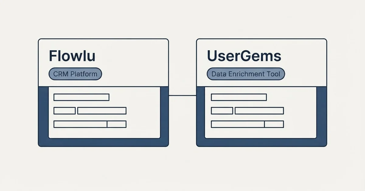 Side-by-side panels: Flowlu vs UserGems (CRM Platform, Data Enrichment Tool)