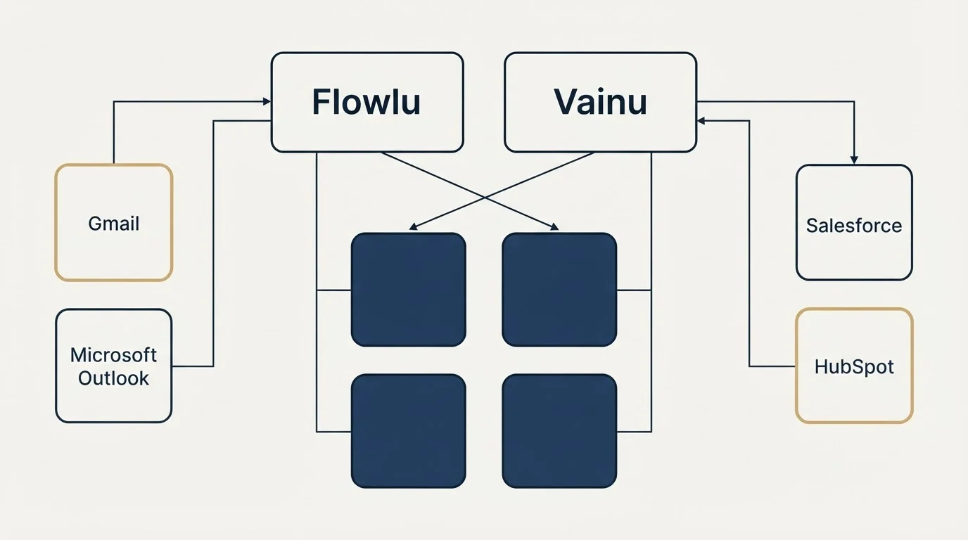 Integration grid: Integration Ecosystem (Flowlu, Vainu, Gmail, Salesforce)